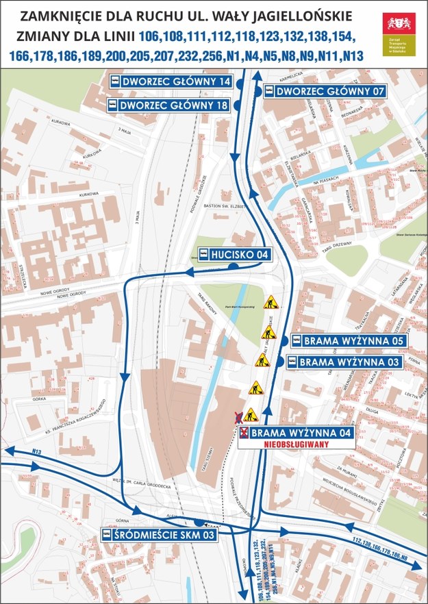 Mapa zmienionych tras autobusowych /