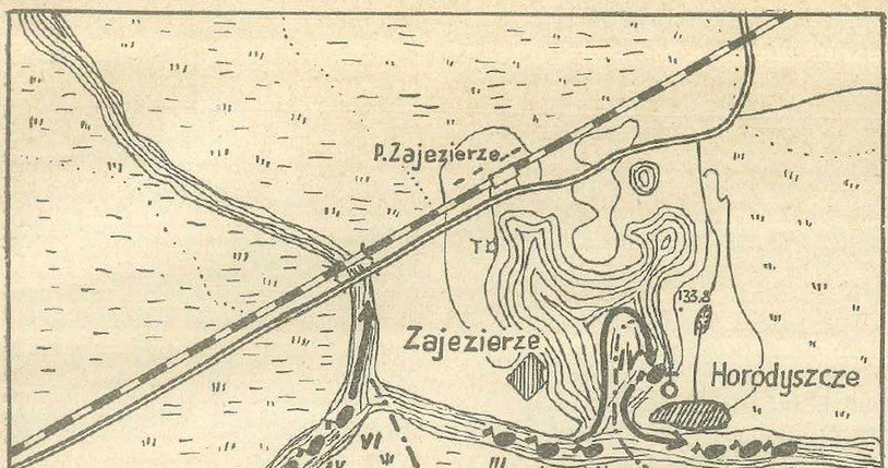 Mapka ilustrująca przebieg bitwy pod Horodyszczem /domena publiczna