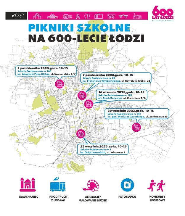 Mapka pikników rodzinnych w szkołach z okazji 600. urodzin Łodzi /lodz.pl /Materiały prasowe