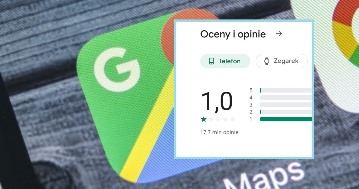 Mapy Google z oceną 1,0 na 5 gwiazdek. Polacy sprzeciwiają się zmianie lektora. /Google Play/zrzut ekranu /123RF/PICSEL