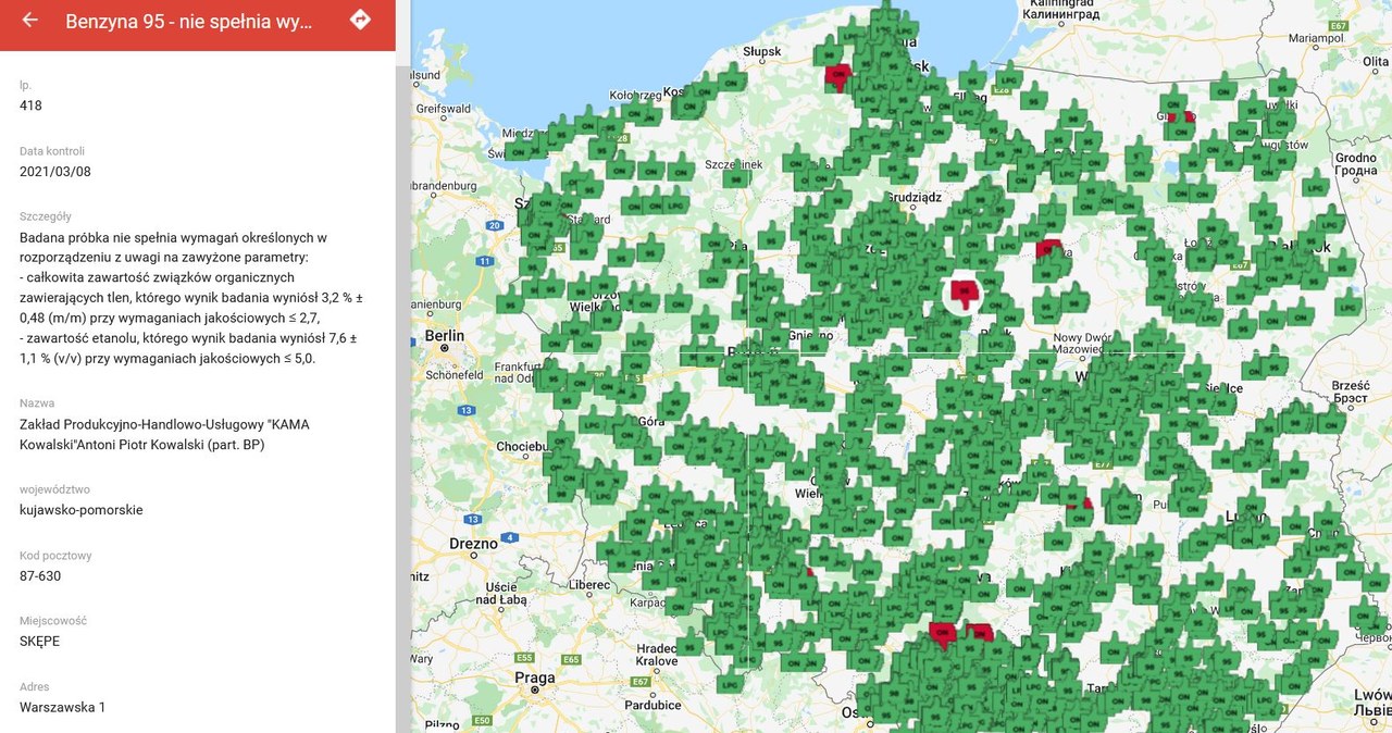 Mapy UOKiK pozwalają szybko zweryfikować wyniki kontroli na konkretnej stacji /Informacja prasowa