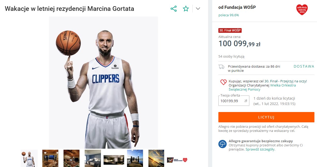 Marcin Gortat dla WOŚP /Allegro /materiał zewnętrzny