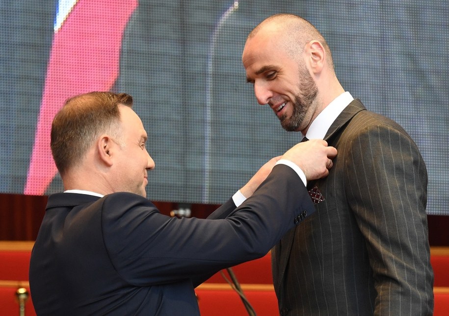 Marcin Gortat i Andrzej Duda /Radek Pietruszka /PAP