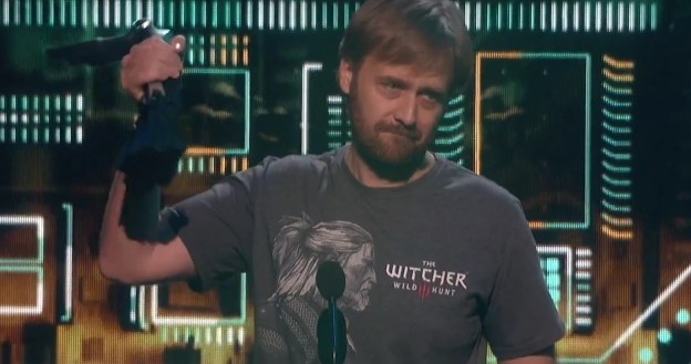 Marcin Iwiński podczas rozdania nagród The Game Awards 2015. Źródło youtube.com/kanał gameawards /materiały prasowe