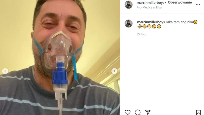 Marcin Miller miał problemy z oddychaniem /https://www.instagram.com/marcinmillerboys/ /Instagram