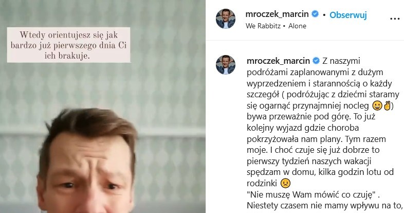 Marcin Mroczek musiał zrezygnwać z wyjazdu /www.instagram.com/mroczek_marcin /Instagram