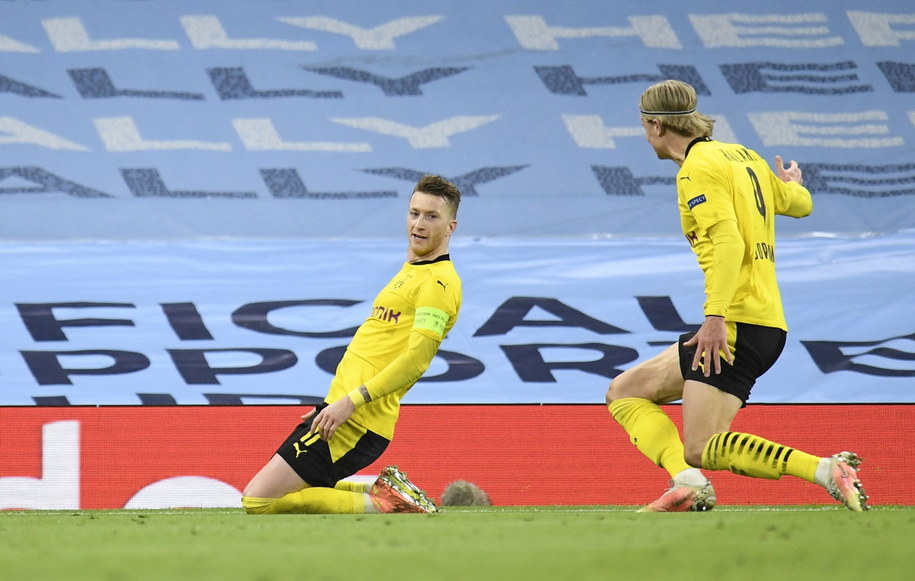 Marco Reus i  Erling Haaland /PETER POWELL   /PAP/EPA