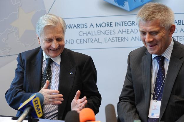 Marek Belka (P), prezes NBP i szef Europejskiego Banku Centralnego Jean-Claude Trichet /PAP