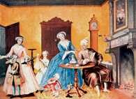Maria Teresa i Franciszek I rozdający dzieciom bożonarodiowe prezenty, miniatura /Encyklopedia Internautica