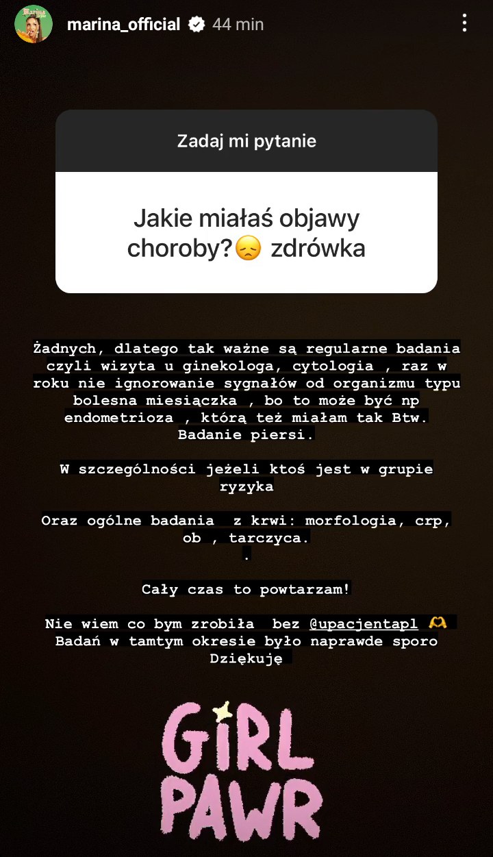 Marina Łuczenko opowiada o swojej chorobie /@marina_official /Instagram