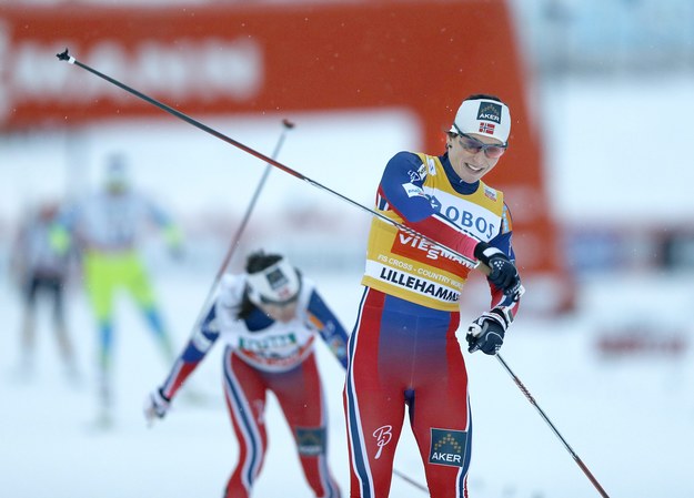 Marit Bjoergen na mecie piątkowego sprintu w Lillehammer /TERJE PEDERSEN /PAP/EPA
