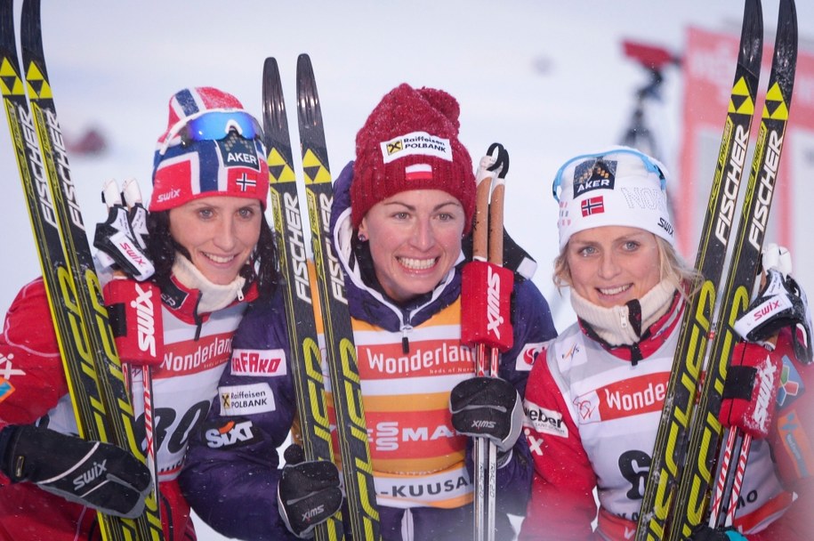 Marit Bjorgen, Justyna Kowalczyk i Therese Johaug /Kimmo Brandt /PAP/EPA