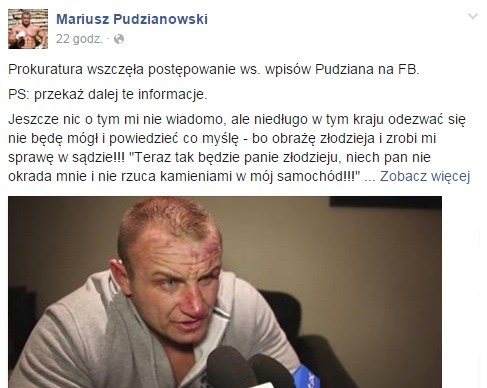Mariusz Pudzianowski na Facebooku. /INTERIA.PL