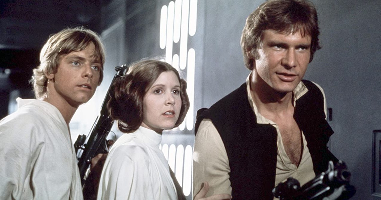 Mark Hamill, Carrie Fisher i Harrison Ford w filmie z 1977 roku "Gwiazdne wojny: Nowa nadzieja" /materiały prasowe