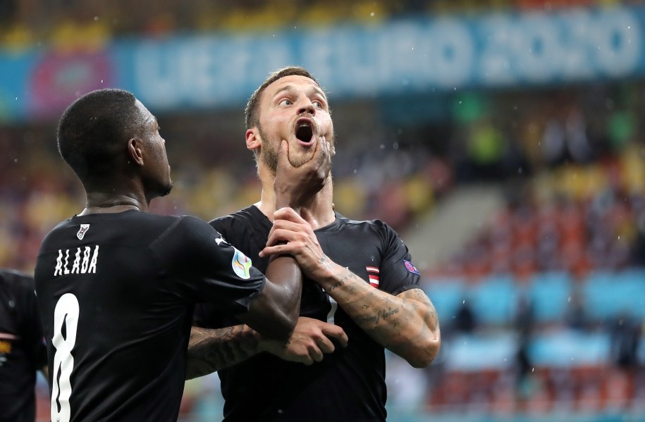 Marko Arnautovic wykrzyczał obelgę po strzeleniu gola /Robert Ghement / POOL /PAP/EPA