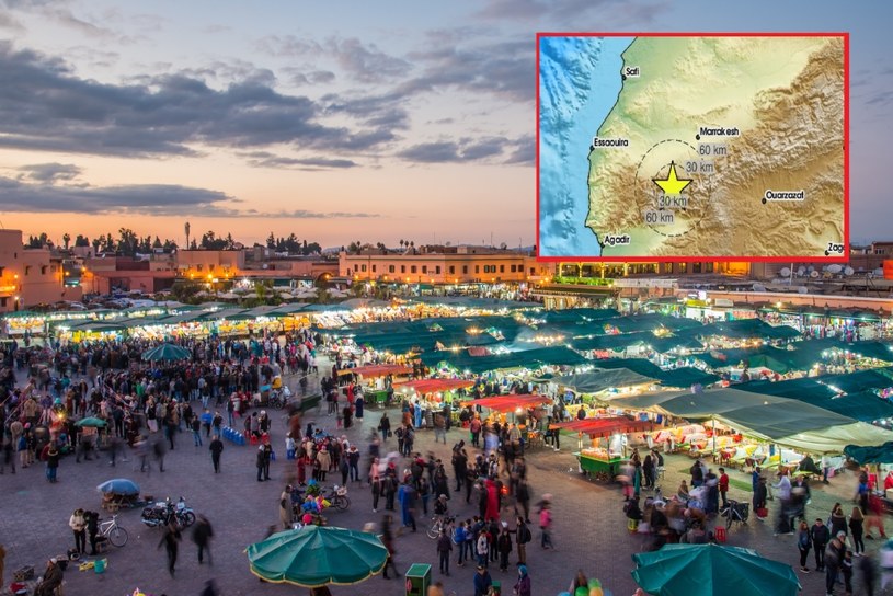 Marrakesz, widok z lotu ptaka ludzi chodzących na głównym placu jemaa el fnaa. /123RF/PICSEL