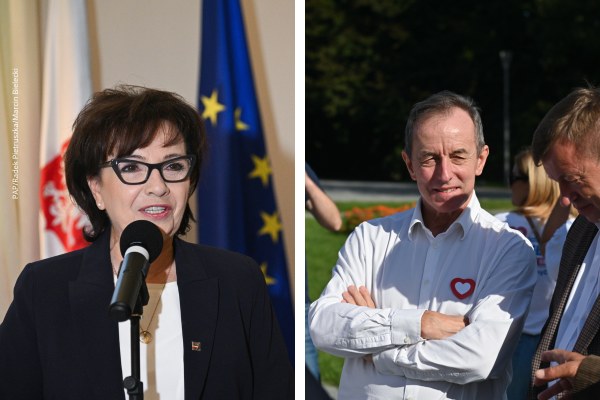 Marszałek Sejmu Elżbieta Witek i marszałek Senatu Tomasz Grodzki //Radek Pietruszka/Marcin Bielecki /PAP