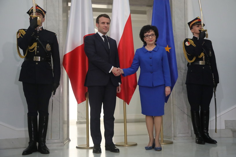Marszałek Sejmu Elżbieta Witek oraz prezydent Francji Emmanuel Macron /	Wojciech Olkuśnik /PAP