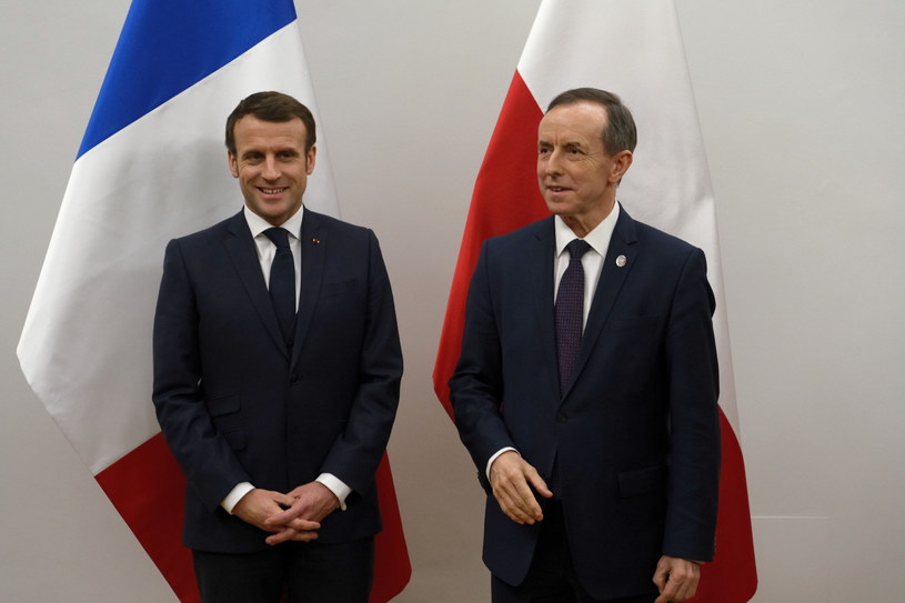 Marszałek Senatu Tomasz Grodzki oraz prezydent Francji Emmanuel Macron /Mateusz Marek /PAP