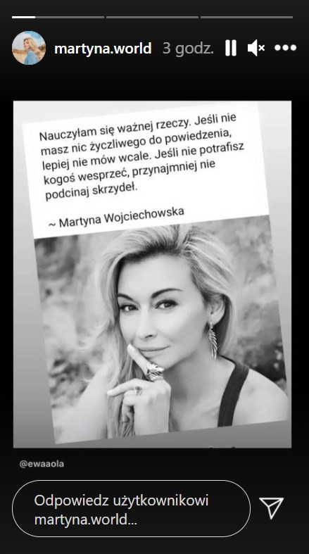 Martyna Wojciechowska na InstaStory udostępniła wymowne słowa... /Instagram/martyna.world /Instagram
