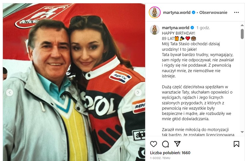 Martyna Wojciechowska składa życzenia ojcu /Instagram