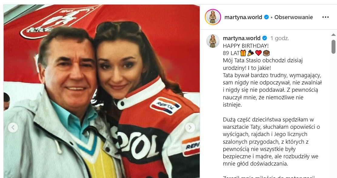 Martyna Wojciechowska składa życzenia ojcu /Instagram