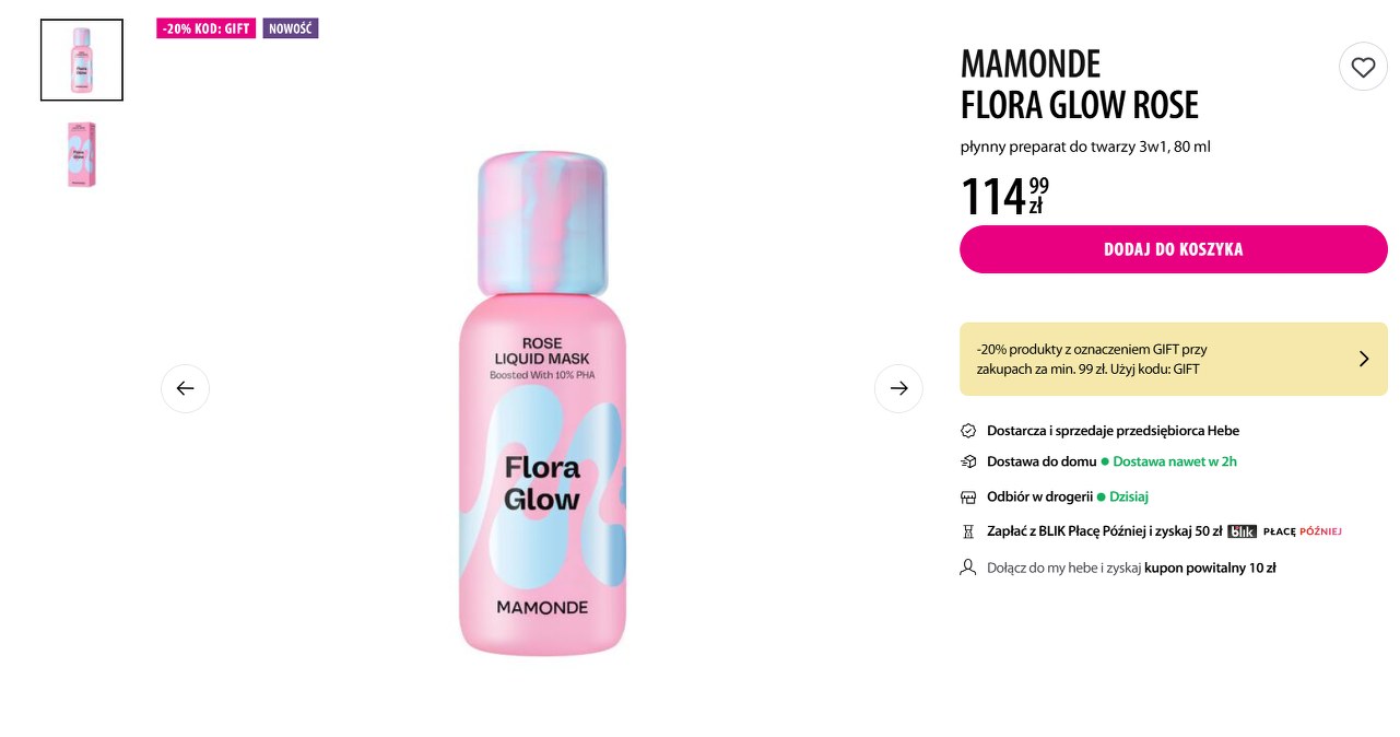 Maski Flora Glow Rose w Hebe /Hebe/screenshot /INTERIA.PL