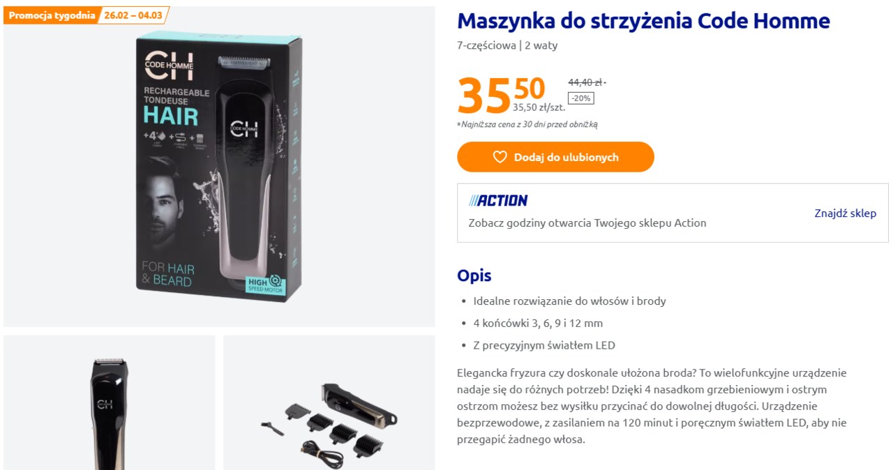 Maszynka do strzyżenia Code Homme w Action /Action /INTERIA.PL