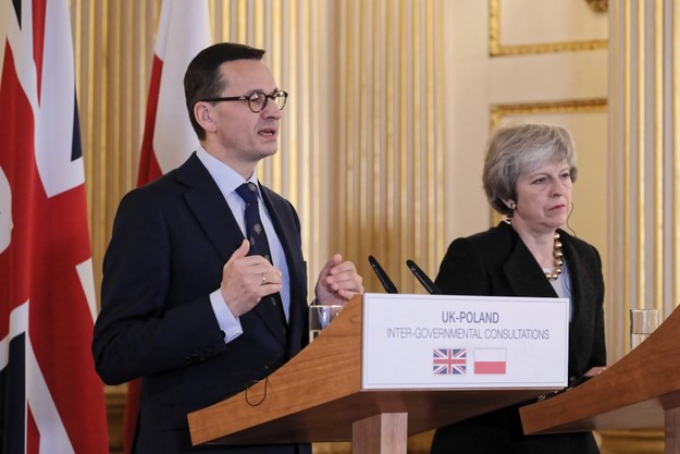 Mateusz Morawiecki i Theresa May podczas konferencji prasowej w Londynie /Paweł Supernak /PAP