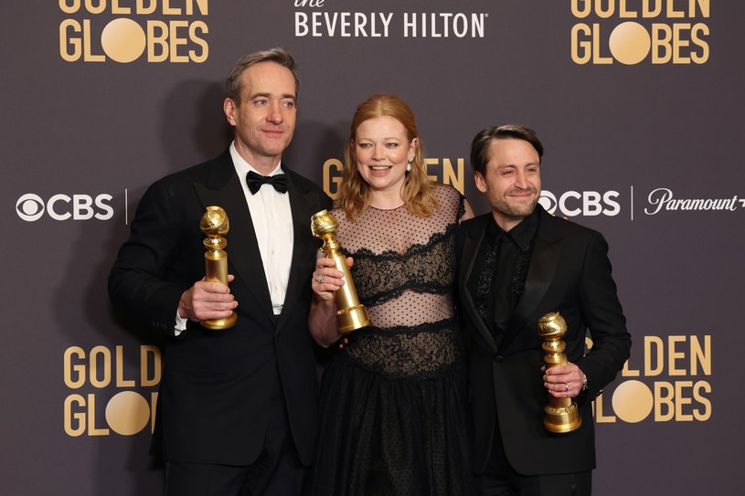 Matthew Macfadyen, Sarah Snook i Kieren Culkin podczas gali rozdania Złotych Globów w 2024 roku /Kevin Mazur / Contributor /Getty Images