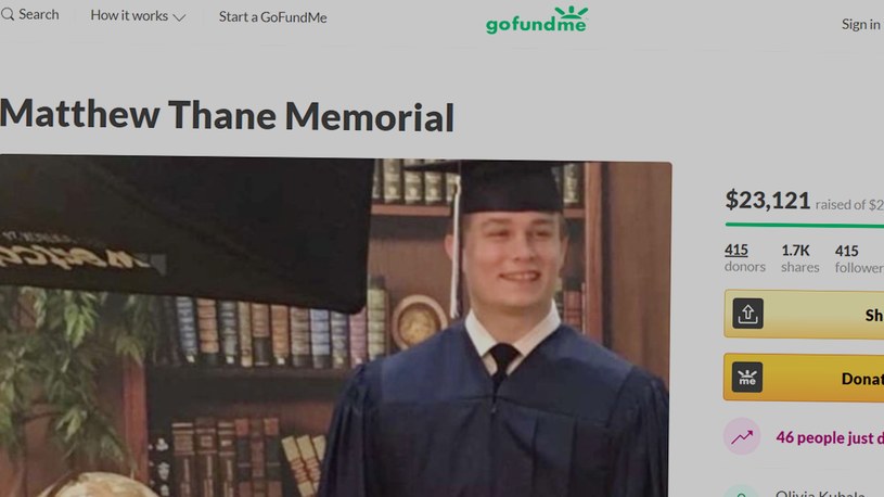 Matthew Thane - zdjęcie ze strony gofundme.com, na którym zbierane są środki dla rodziny zamordowanego /materiały źródłowe