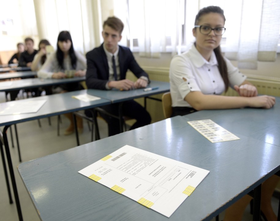 Matura 2014: Uczniowie II Liceum Ogólnokształcącego im. prof. Kazimierza Morawskiego w Przemyślu na chwilę przed rozpoczęciem egzaminu z języka polskiego /Darek Delmanowicz /PAP