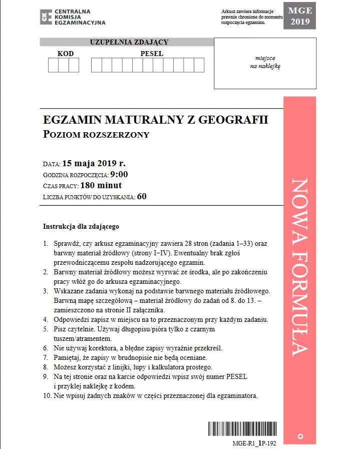 Matura 2019: Geografia /CKE