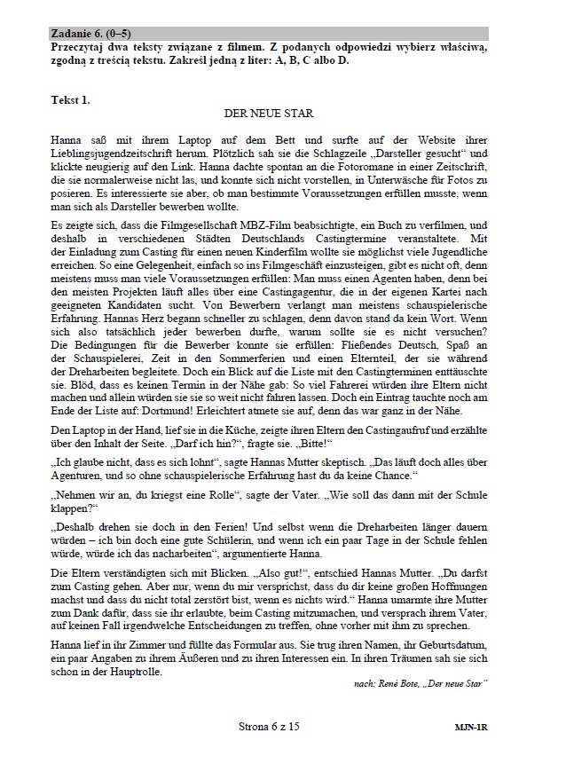 Matura 2020 z niemieckiego (poziom rozszerzony) – arkusz /CKE
