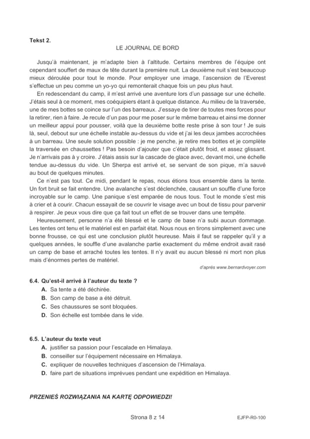 Matura 2021: Język francuski, poziom rozszerzony - arkusz zadań /CKE /
