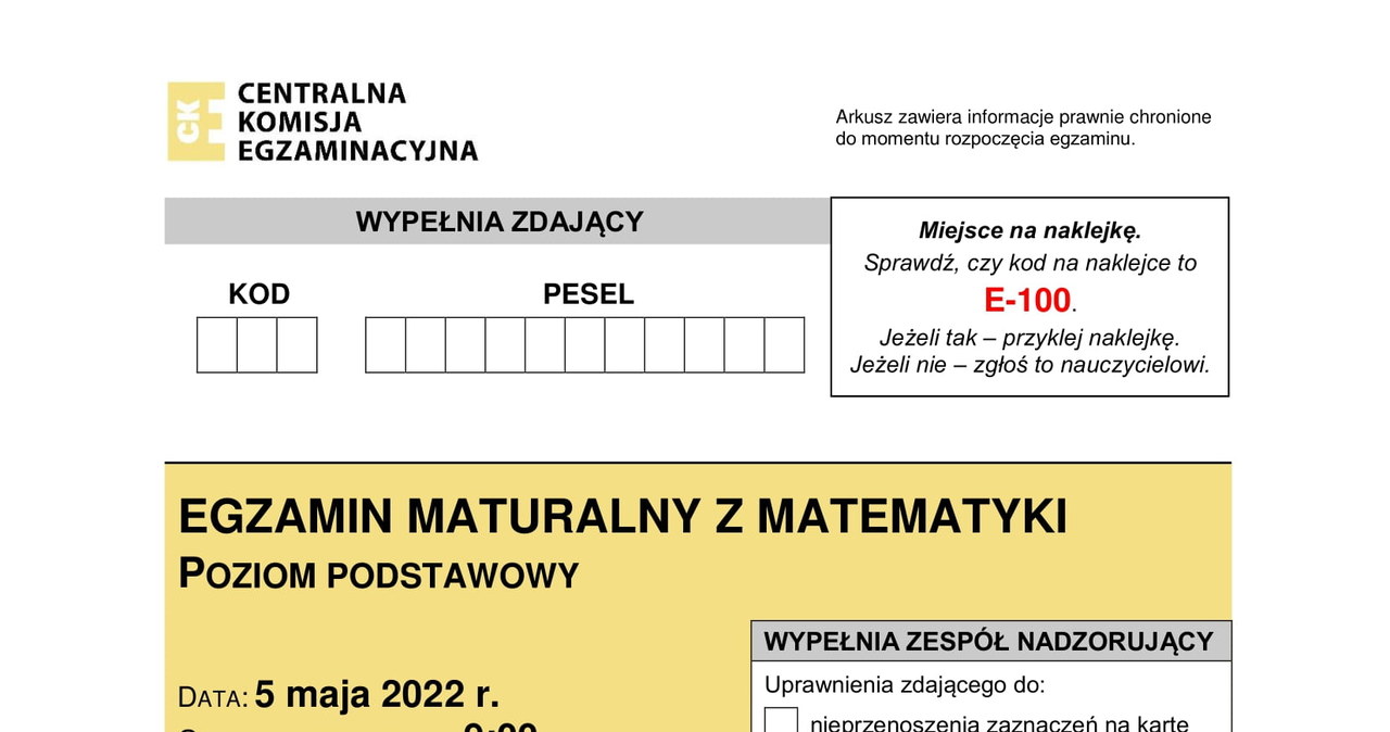 Matura 2022. Arkusze z matematyki, poziom podstawowy 