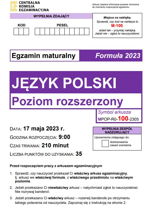 Matura 2023: Polski rozszerzony, arkusze CKE i odpowiedzi /CKE