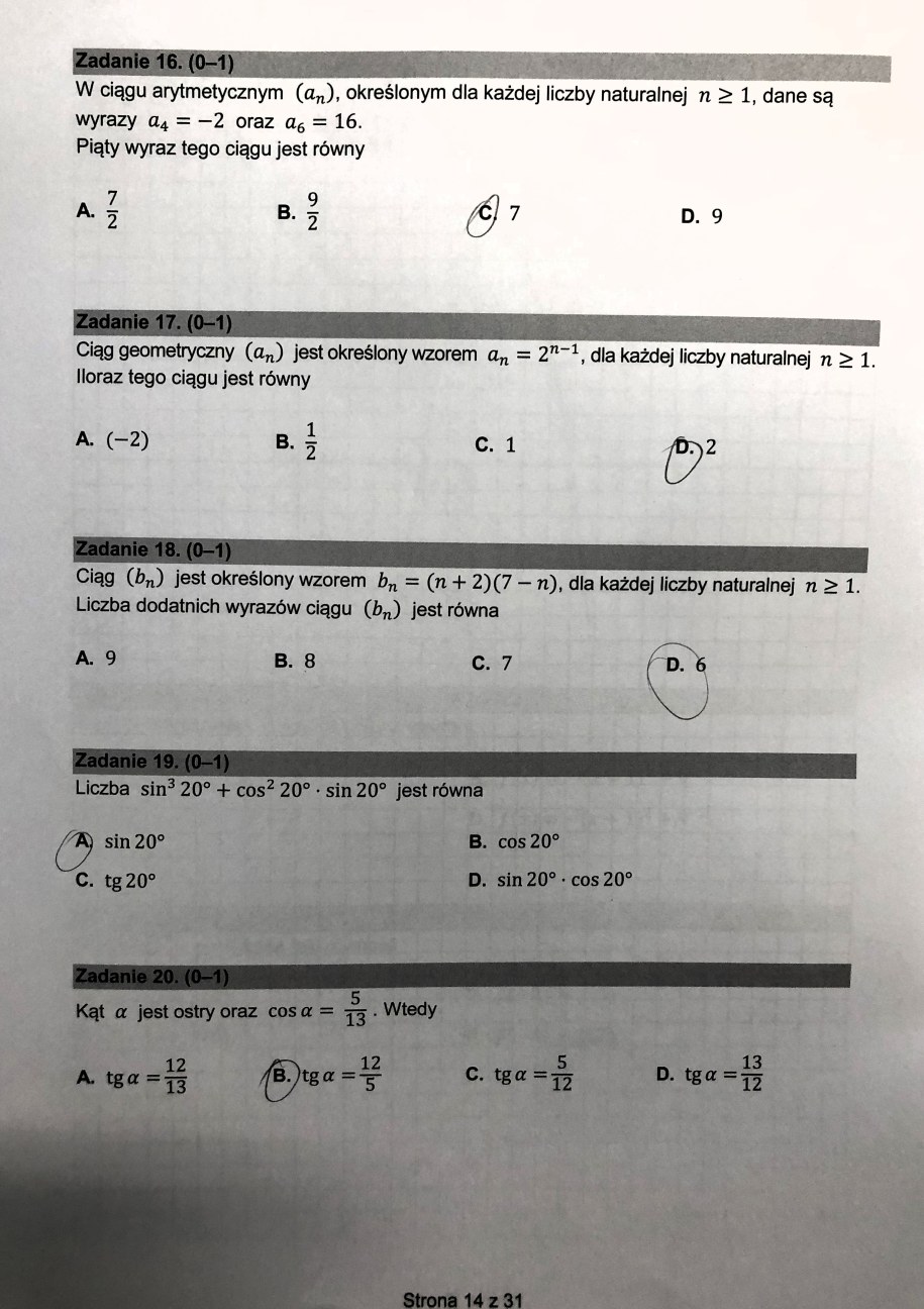 Matura 2024. Matematyka, poziom podstawowy, Formuła 2015 - odpowiedzi /Piotr Bułakowski /RMF FM