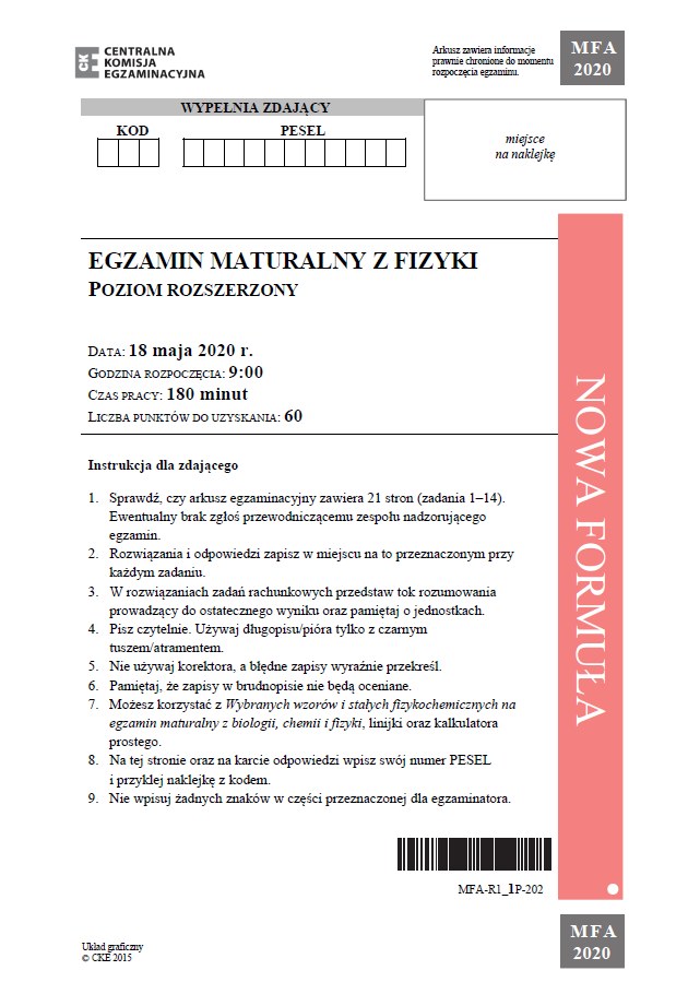 Matura z fizyki - arkusz CKE /CKE