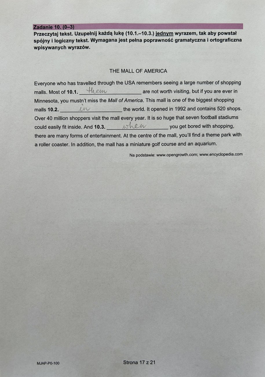 Matura z języka angielskiego na poziomie podstawowym, propozycja rozwiązania