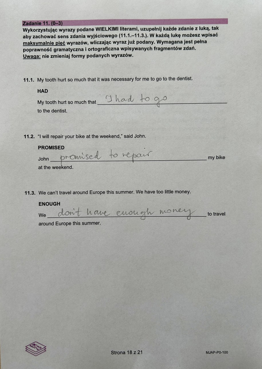 Matura z języka angielskiego na poziomie podstawowym, propozycja rozwiązania