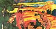 Max Pechstein, Trzy kąpiące się na tle krajobrazu, 1911 /Encyklopedia Internautica