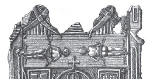 Medalion pielgrzyma /Arthur Forgeais, Collection de plombs historiés trouvés dans la Seine, tome IV : Imagerie religieuse. Paris, 1865, p. 105. /domena publiczna
