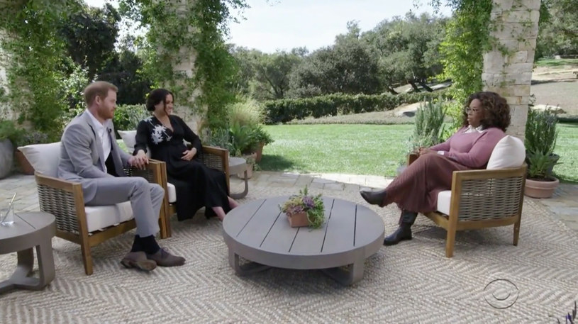 Meghan Markle i książę Harry podczas wywiadu z Oprah Winfrey /CBS/Ferrari Press/East News /East News