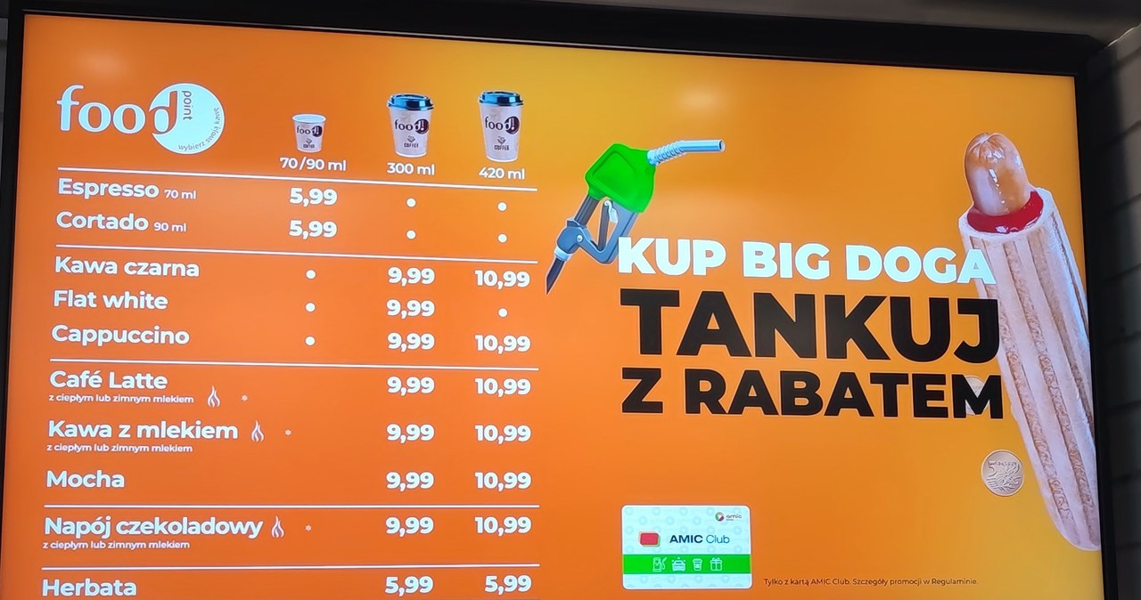 Menu kawowe na stacji Amic. /materiał własny /INTERIA.PL