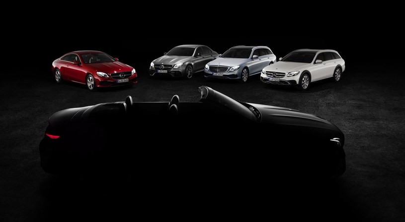 Mercedes klasy E Cabriolet na pierwszym planie, a za nim, od lewej, coupe, sedan E 63 AMG, kombi oraz All-Terrain /Informacja prasowa