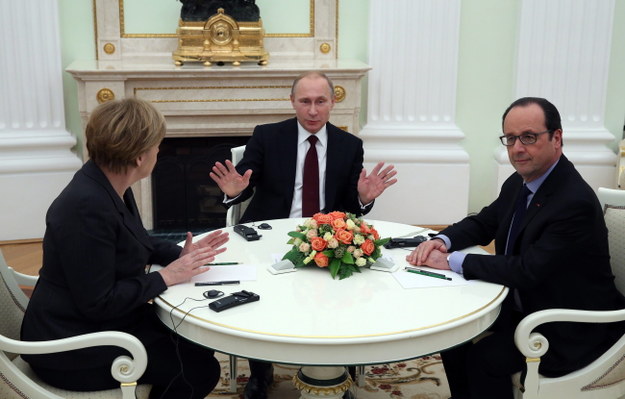 Merkel, Putin i Hollande w trakcie rozmów /PAP/EPA/SERGEI ILNITSKY /PAP/EPA