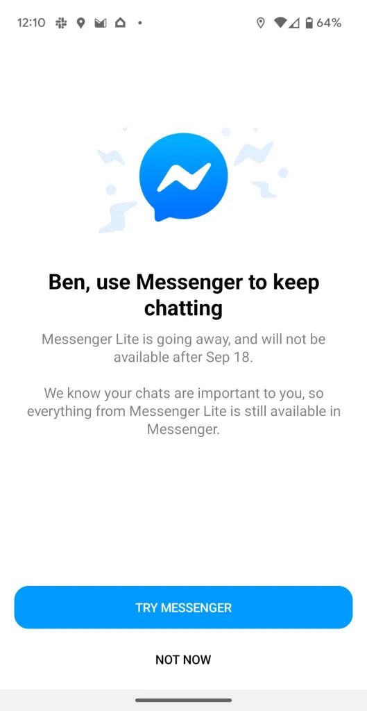 Messenger Lite zostanie wyłączony 18 września /9to5google /materiał zewnętrzny