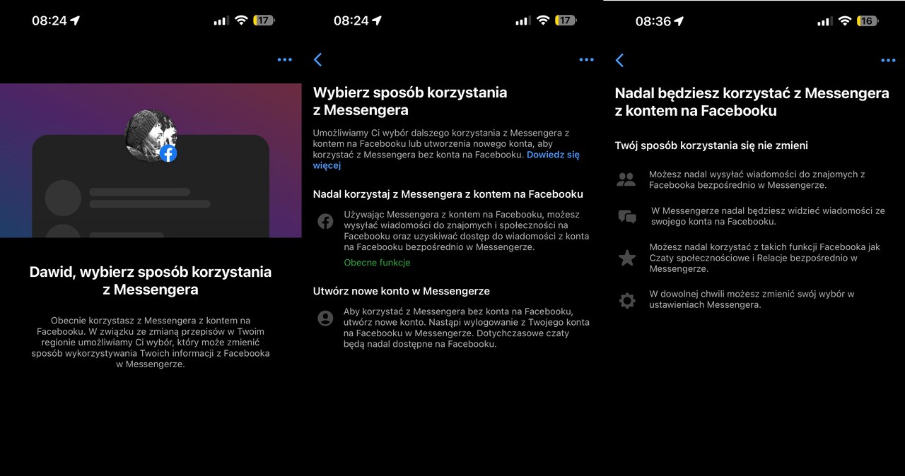 Messenger prosi użytkowników o podjęcie wyboru. /Dawid Długosz /INTERIA.PL