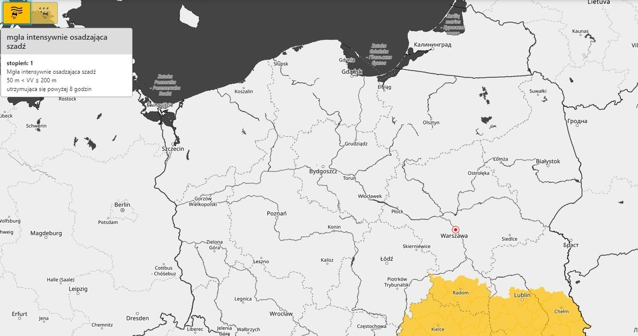 Mgły intensywnie osadzającej szadź wystąpią na południowym wschodzie Polski /IMGW /